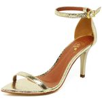 8910 Sandalia Salto Medio Bico Folha Cristal Ouro Light