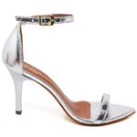 8910 Sandalia Salto Medio Bico Folha Cristal Prata