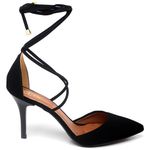8939 Scarpin Salto Médio Bico Folha com Tiras Nobuck Preto