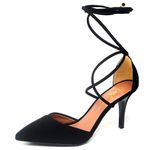8939 Scarpin Salto Médio Bico Folha com Tiras Nobuck Preto