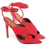 7948 Sandália Salto Alto Bico Folha Nobuck Vermelho