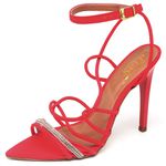 7949 Sandália Salto Alto Bico Folha Nobuck Vermelho Tira Strass