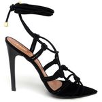 7950 Sandália Salto Alto Bico Folha Nobuck Preto