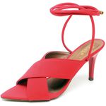 8948 Sandália Salto Médio Bico Folha Nobuck Vermelho