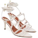 8950 Sandália Salto Médio Bico Folha Napa Off White