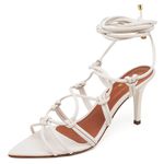 8950 Sandália Salto Médio Bico Folha Napa Off White