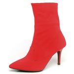 9103 Bota Cano Curto/Dobrado Salto Fino Médio Nobuck Vermelho