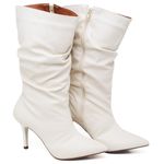 9106 Bota Cano Médio Enrugado Salto Fino Médio Napa Off White