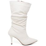 9106 Bota Cano Médio Enrugado Salto Fino Médio Napa Off White