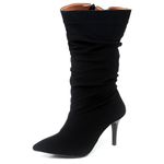 9106 Bota Cano Médio Enrugado Salto Fino Médio Nobuck Preto