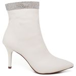 9107 Bota Cano Curto com Strass Salto Médio Napa Off White