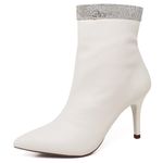 9107 Bota Cano Curto com Strass Salto Médio Napa Off White