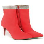 9107 Bota Cano Curto com Strass Salto Médio Nobuck Vermelho