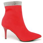 9107 Bota Cano Curto com Strass Salto Médio Nobuck Vermelho