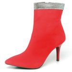 9107 Bota Cano Curto com Strass Salto Médio Nobuck Vermelho