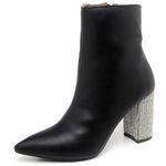 9504 Bota Cano Curto Salto Medio com Strass Napa Preto