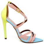 7911 Sandália Bico Folha Salto Alto Fino Tiras Finas Rosa/Azul/Siciliano