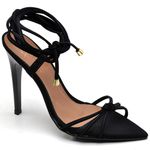 7918 Sandália Salto Alto Nobuck Bico Folha Preto 