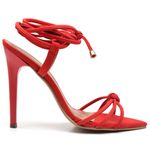 7918 Sandália Salto Alto Nobuck Bico Folha Vermelho 