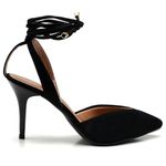 8916 Scarpin Salto Médio Nobuck com Amarração Preto 
