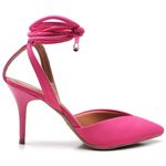 8916 Scarpin Salto Médio Nobuck com Amarração Rosa 
