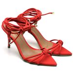 8918 Sandália Salto Médio Nobuck Bico Folha Vermelho 