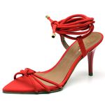 8918 Sandália Salto Médio Nobuck Bico Folha Vermelho 