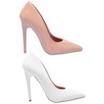 Kit com 2 Pares de Scarpin Salto Alto Verniz Nude/Branco