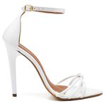 7912 Sandália Bico Folha Salto Alto Verniz Branco 