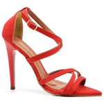 7911 Sandália Bico Folha Salto Alto Fino Tiras Finas Vermelho