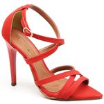 7911 Sandália Bico Folha Salto Alto Fino Tiras Finas Vermelho