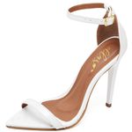 7910 Sandália Bico Folha Salto Alto Verniz Branco