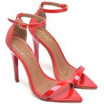 7910 Sandália Bico Folha Salto Alto Verniz Vermelho