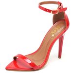 7910 Sandália Bico Folha Salto Alto Verniz Vermelho