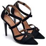 7911 Sandália Bico Folha Salto Alto Nobuck Preto