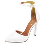 7913 Sandália Bico Folha Salto Alto Verniz Branco 