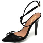 7914 Sandália Bico Folha Salto Alto Nobuck Preto 