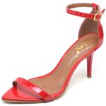 8910 Sandália Bico Folha Salto Médio Verniz Vermelho 