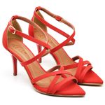 8911 Sadália Bico Folha Salto Médio Tiras Finas Vermelho