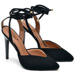 7916 Scarpin Salto Alto Nobuck com Amarração Preto