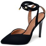 7916 Scarpin Salto Alto Nobuck com Amarração Preto