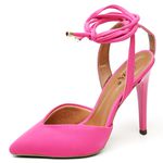 7916 Scarpin Salto Alto Nobuck com Amarração Rosa 