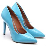 Scarpin Salto Alto Fino Verniz Azul Tifany