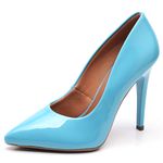 Scarpin Salto Alto Fino Verniz Azul Tifany