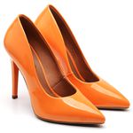 Scarpin Salto Alto Fino Verniz Laranja