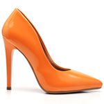 Scarpin Salto Alto Fino Verniz Laranja