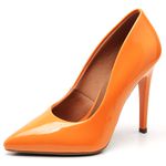 Scarpin Salto Alto Fino Verniz Laranja