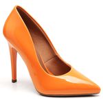 Scarpin Salto Alto Fino Verniz Laranja