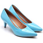 Scarpin Salto Fino Baixo Verniz Azul Tifany 