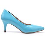 Scarpin Salto Fino Baixo Verniz Azul Tifany 